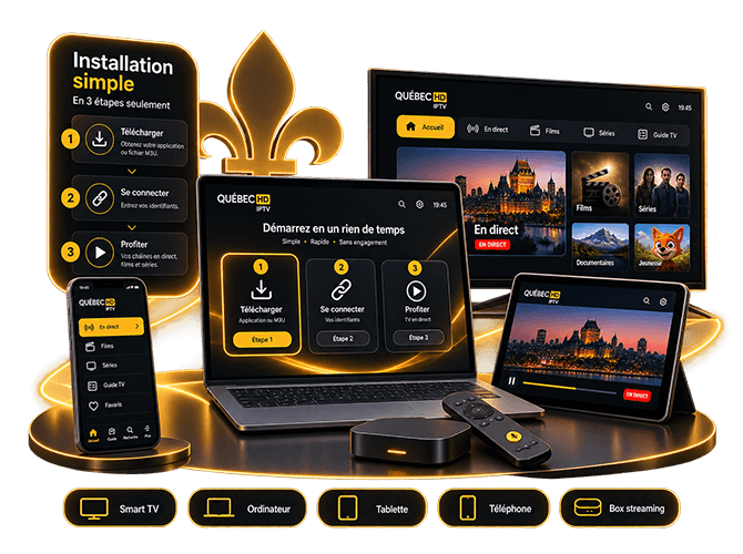 Appareils compatibles avec Québec HD IPTV sur Smart TV, tablette, ordinateur et mobile